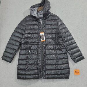 NEW Kenneth Cole Womens XXL New York Black Quilted Puffer Coat Hooded
